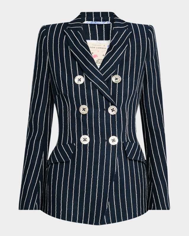 Chain Pinstriped Linen-Blend Double-Breasted Jacket